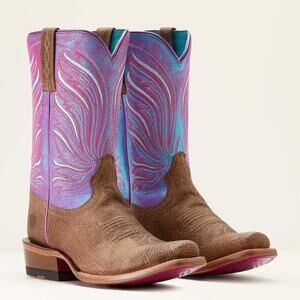NEW Ariat Futurity Dash Western Boots Tan Azure Sunset Rodeo Cowgirl Pink 6.5B